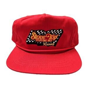 VINTAGE Stove Top Stuffing Mix Racing Hat Cap Mens Red Snap Back Rope VISOR USA